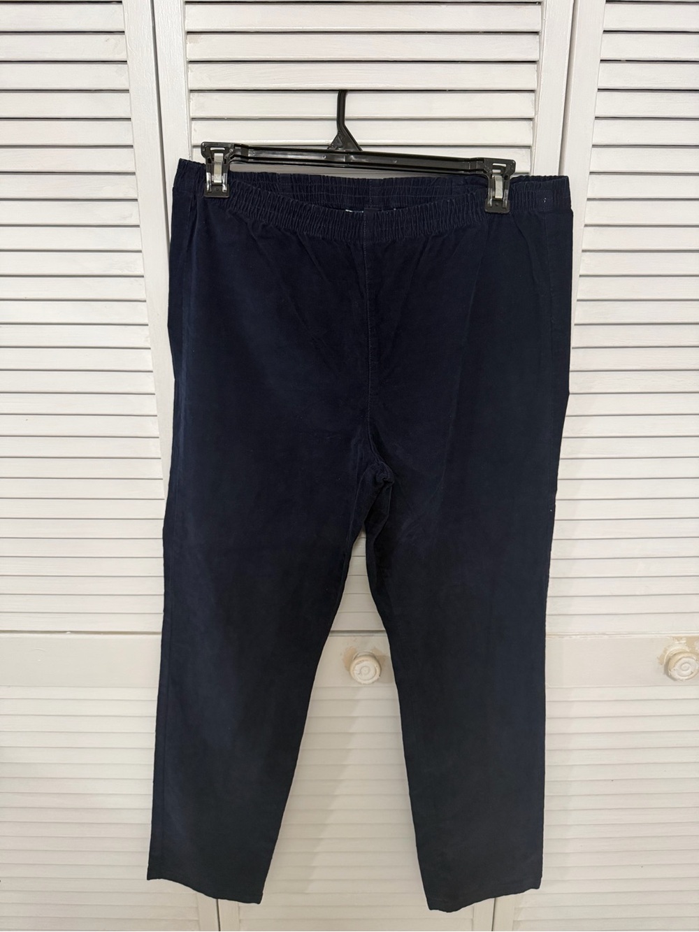 Women Navy Elastic-Waist Corduroy Pants